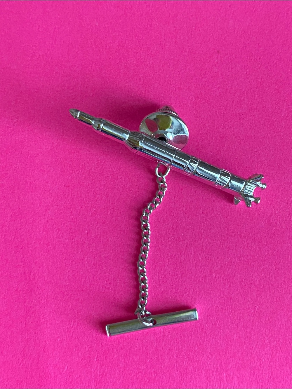 RUGIN Vintage Silver Color Rocket Tie Bar Pin with Chain